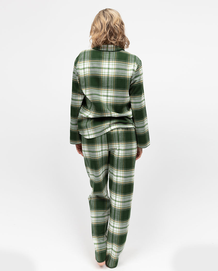 Fern Womens Green Brushed Check Pyjama Set