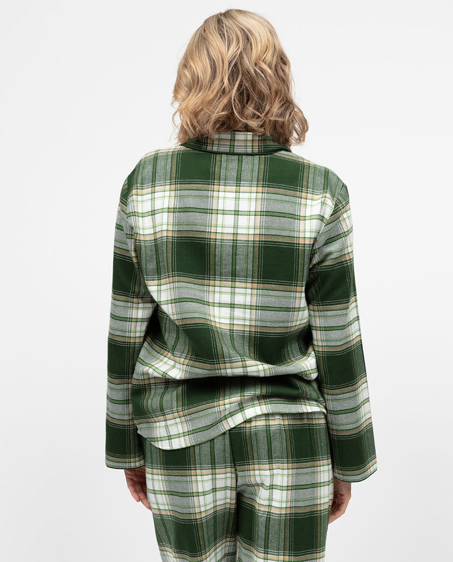 Fern Damen-Pyjamaoberteil mit gebürstetem Karomuster