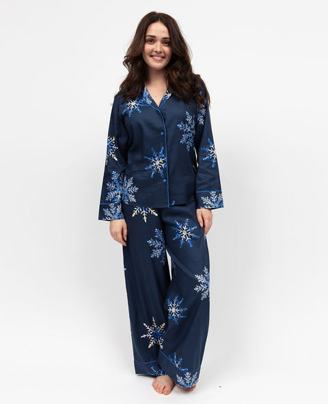 Frosty Womens Snowflake Print Wide Leg Pyjama Set