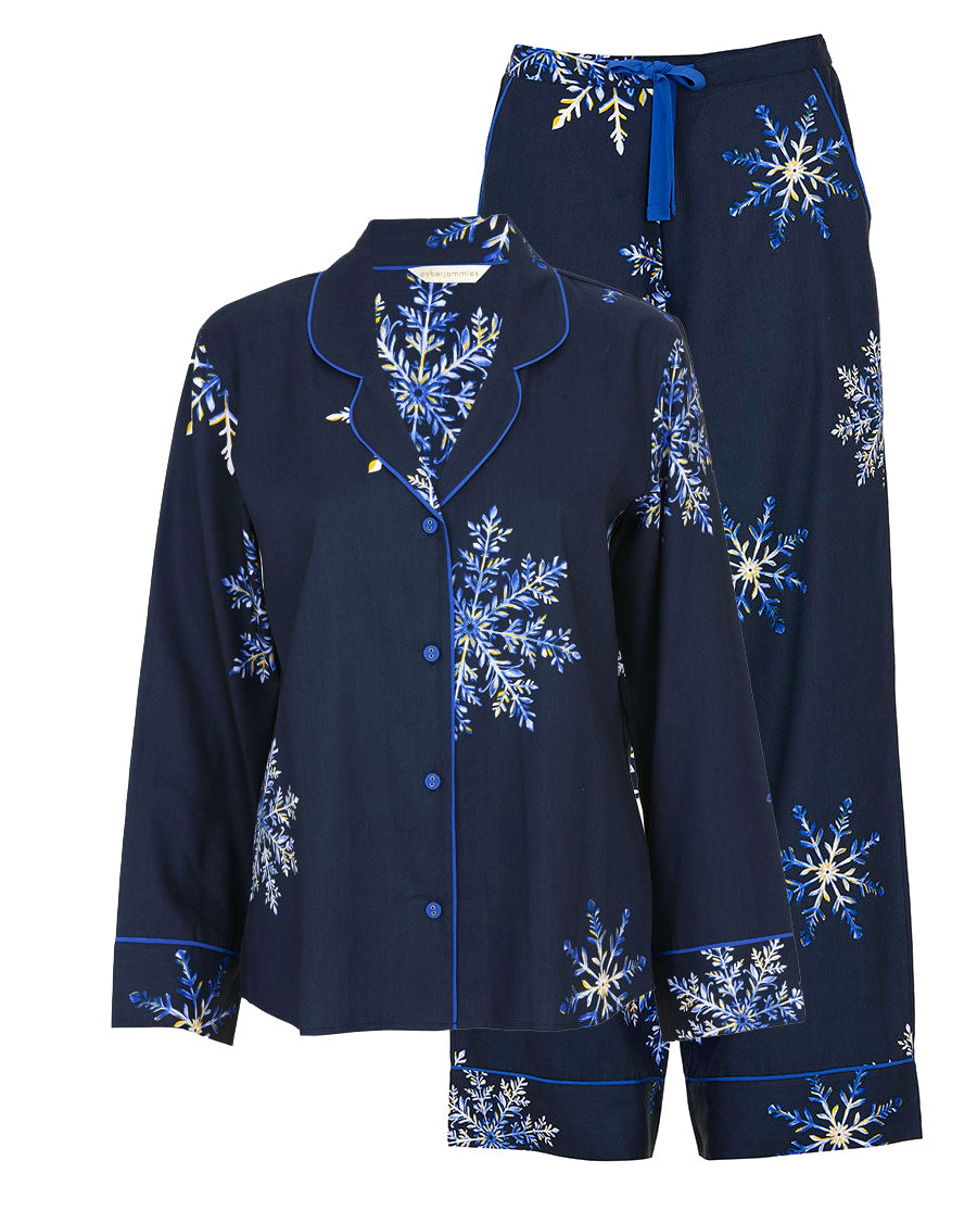 Frosty Womens Blue Snowflake Print Wide Leg Pyjama Set