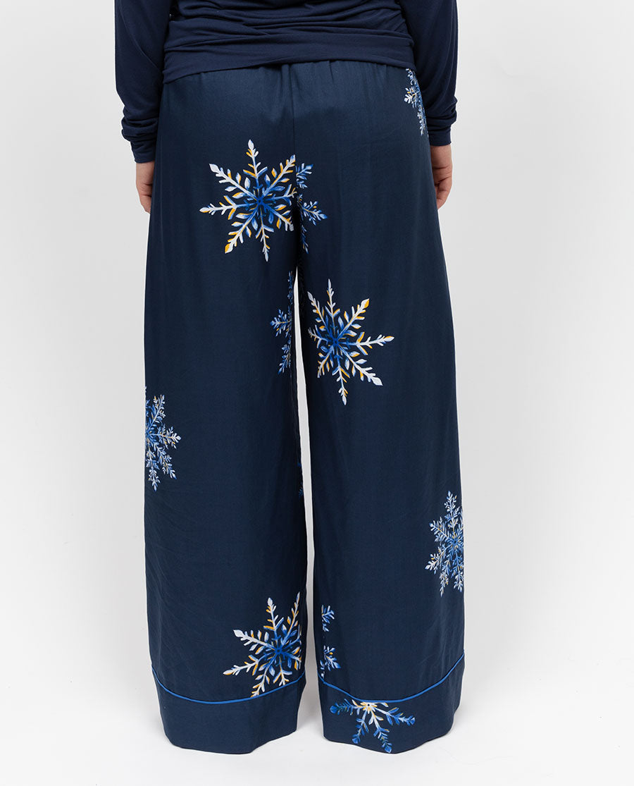 Frosty Damen-Pyjamahose mit weitem Bein und Schneeflocken-Print
