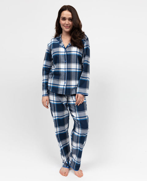 Frosty Womens Blue Brushed Check Pyjama Set