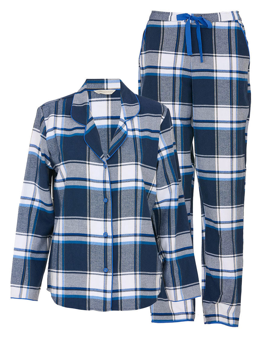 Frosty Womens Blue Brushed Check Pyjama Set