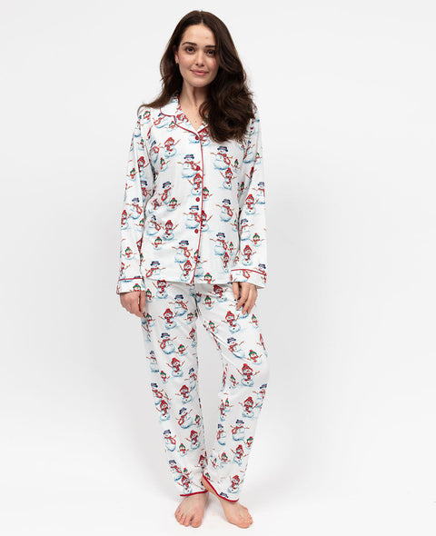 Blaze Womens Cream Snowman Printed Jersey Pyjama Set