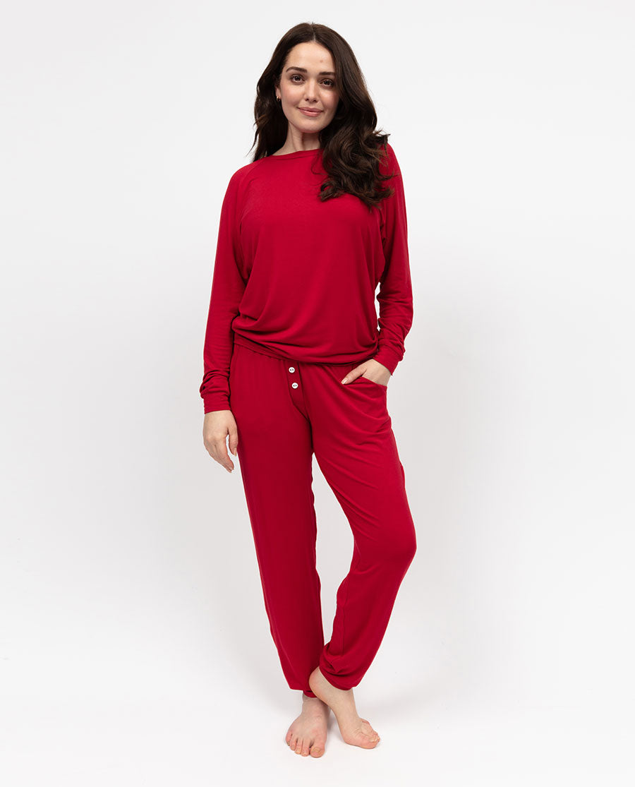 Blaze Womens Red Slouch Jersey Pyjama Set