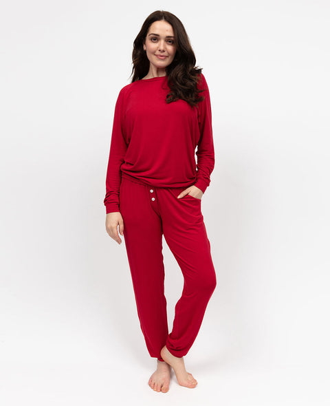 Blaze Womens Red Slouch Jersey Pyjama Set