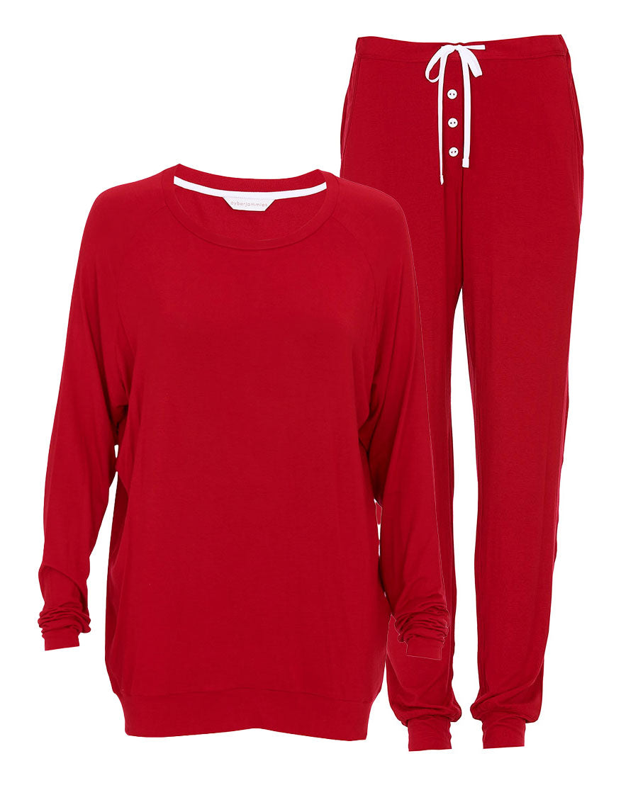 Blaze Womens Red Slouch Jersey Pyjama Set