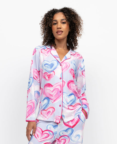 Chloe Womens Heart Printed Jersey Pyjama Top