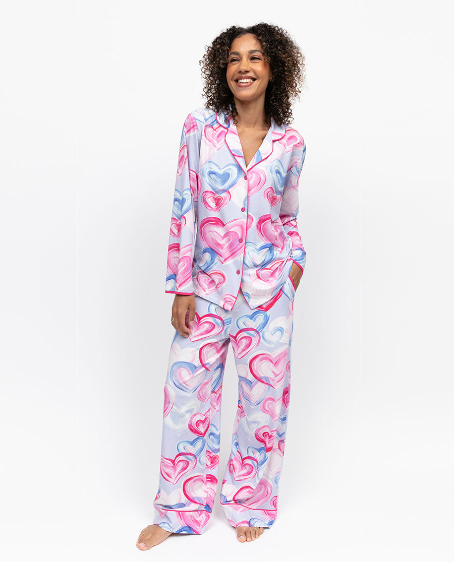 Chloe Womens Heart Printed Jersey Pyjama Top