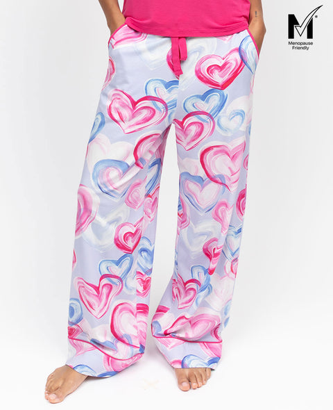 Chloe Womens Heart Printed Jersey Wide Leg Pyjama Bottoms