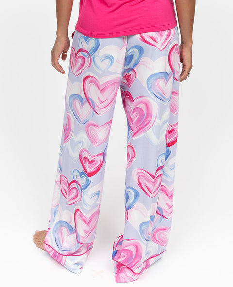 Chloe Womens Heart Printed Jersey Wide Leg Pyjama Bottoms