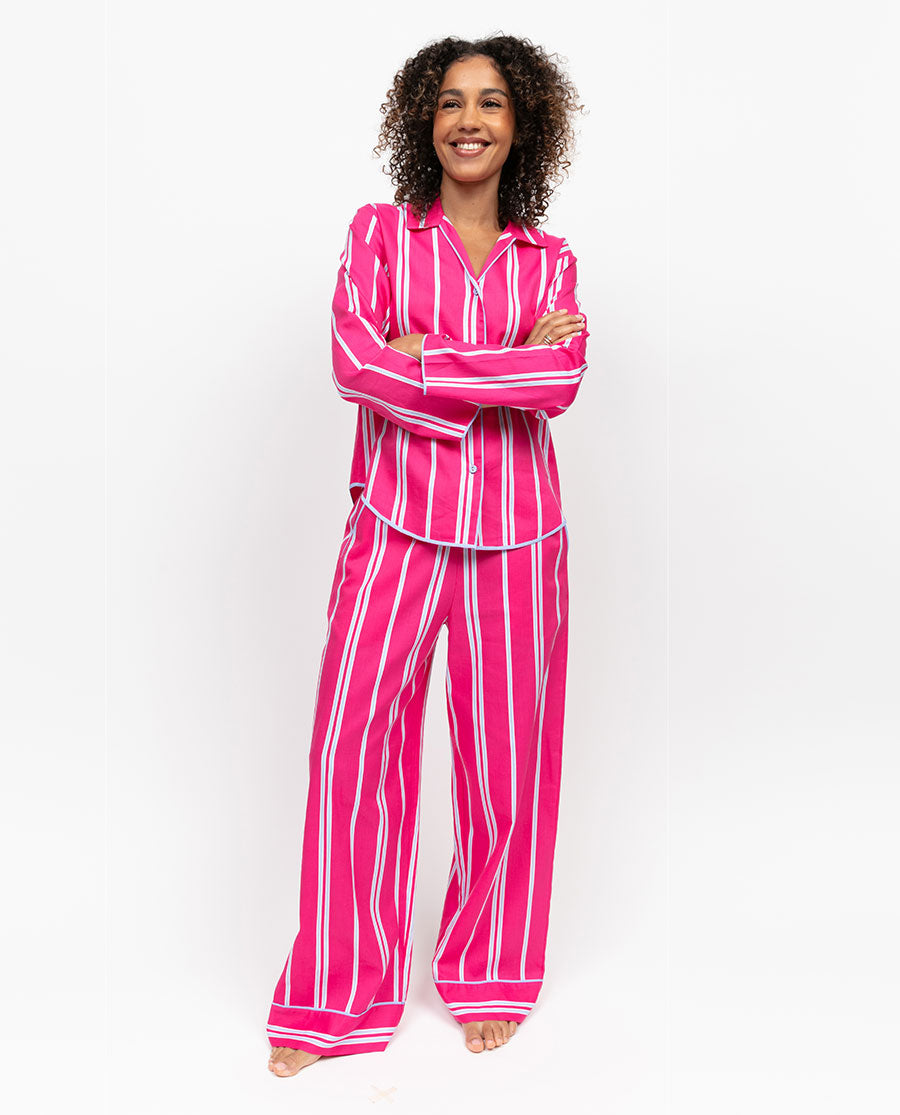 Chloe Womens Pink Printed Stripe Wide Leg Pyjama Set
