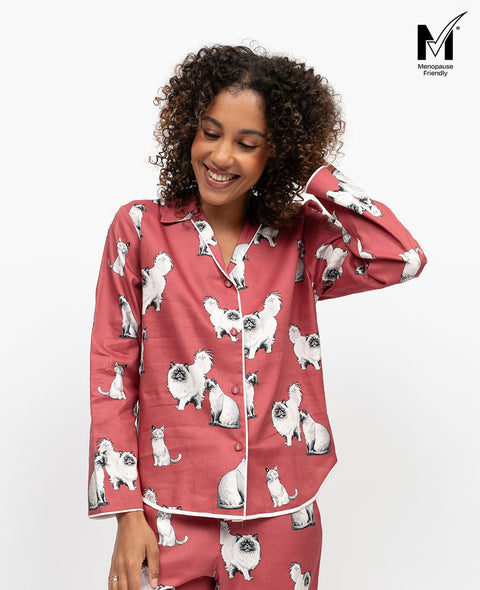 Josie Womens Cat Print Pyjama Top