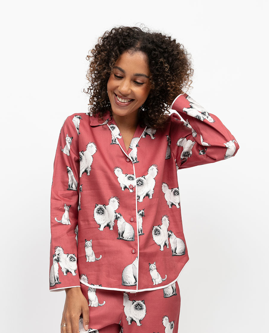 Josie Womens Cat Print Pyjama Top