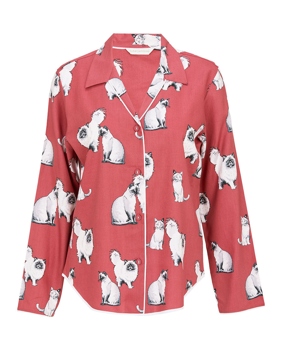 Josie Womens Cat Print Pyjama Top