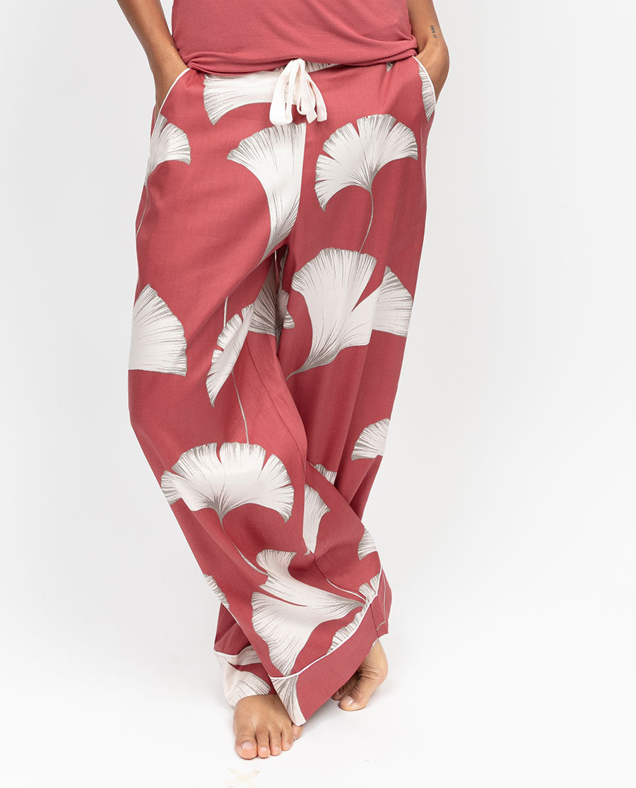 Josie Womens Leaf Print Wide Leg Pyjama Bottoms