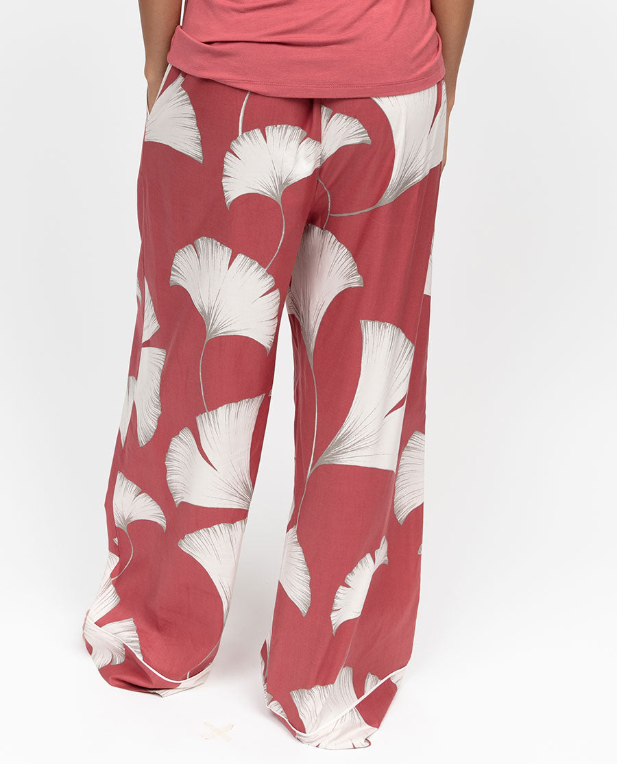 Josie Womens Leaf Print Wide Leg Pyjama Bottoms