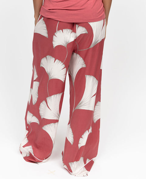Josie Womens Leaf Print Wide Leg Pyjama Bottoms