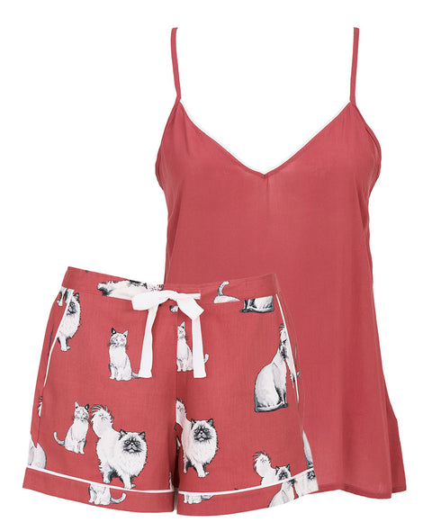 Josie Womens Modal Cami and Cat Print Shorty Set