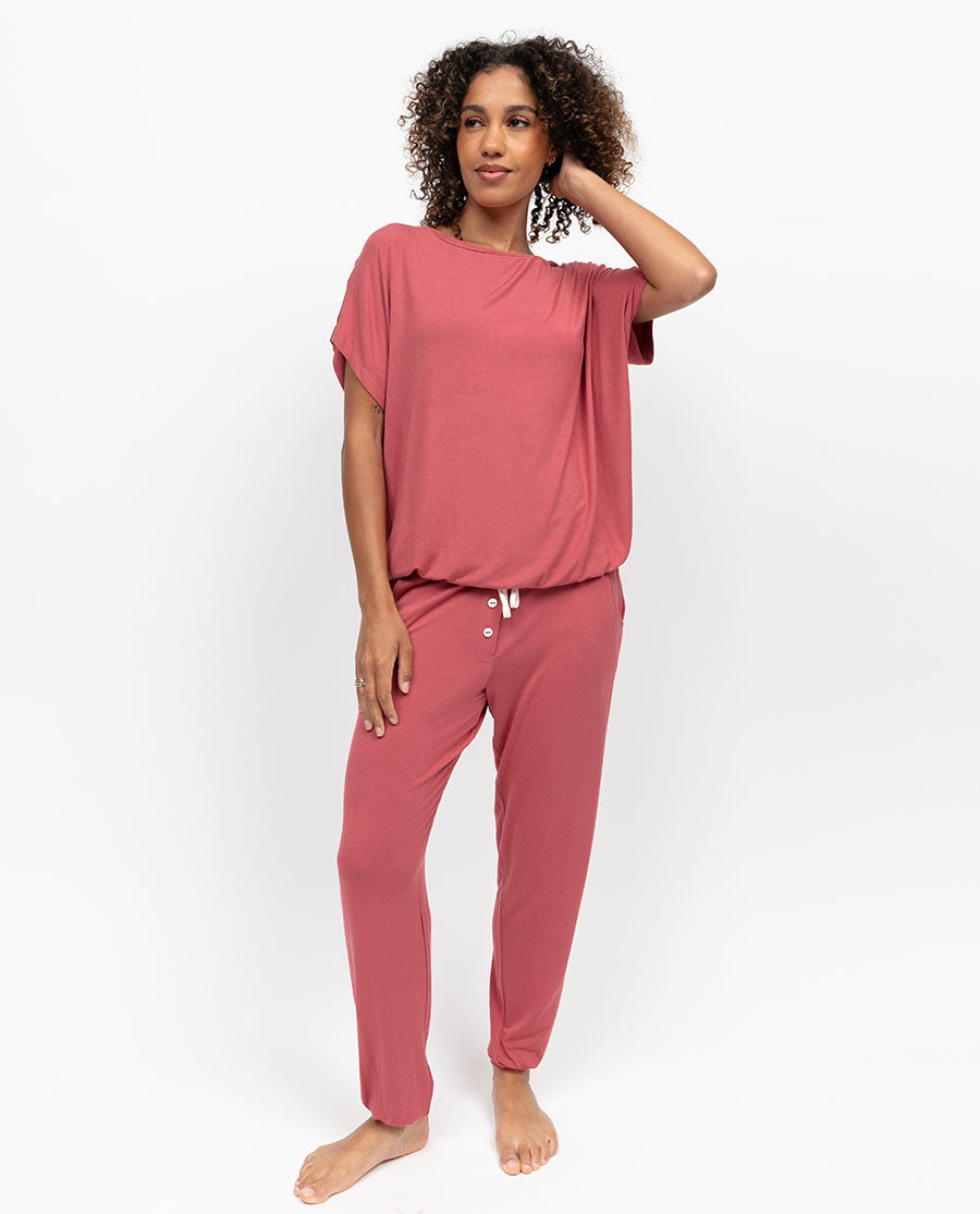 Josie Womens Terracotta Slouch Jersey Pyjama Set