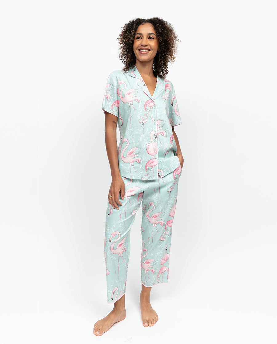 Francesca Womens Flamingo Print Cropped Pyjama Set
