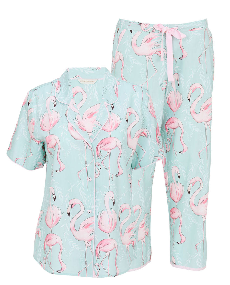 Francesca Womens Flamingo Print Cropped Pyjama Set