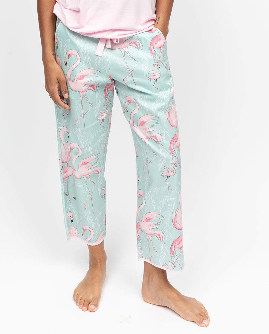 Francesca Womens Flamingo Print Cropped Pyjama Bottoms