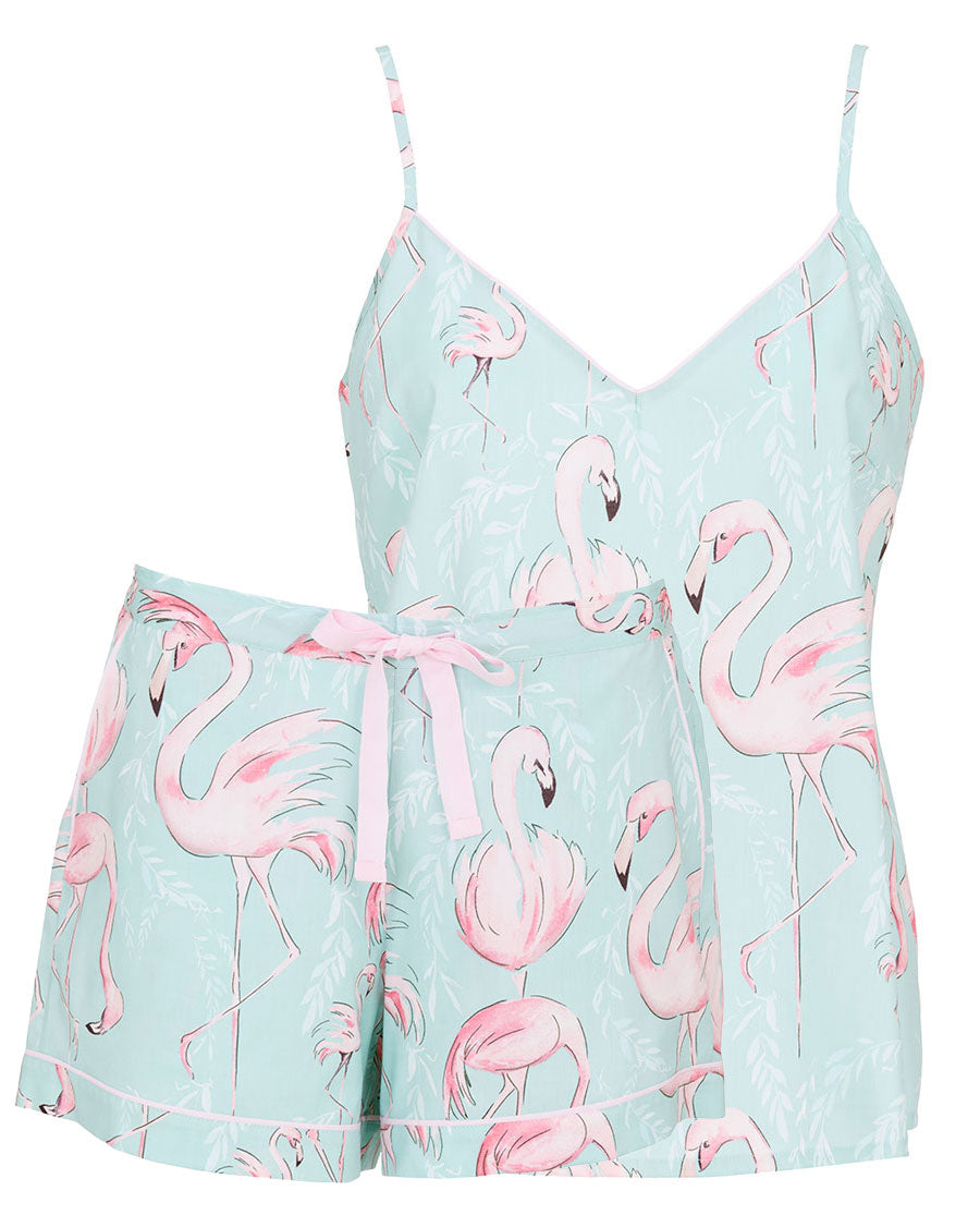 Francesca Womens Pink Flamingo Print Cami and Shorts Set