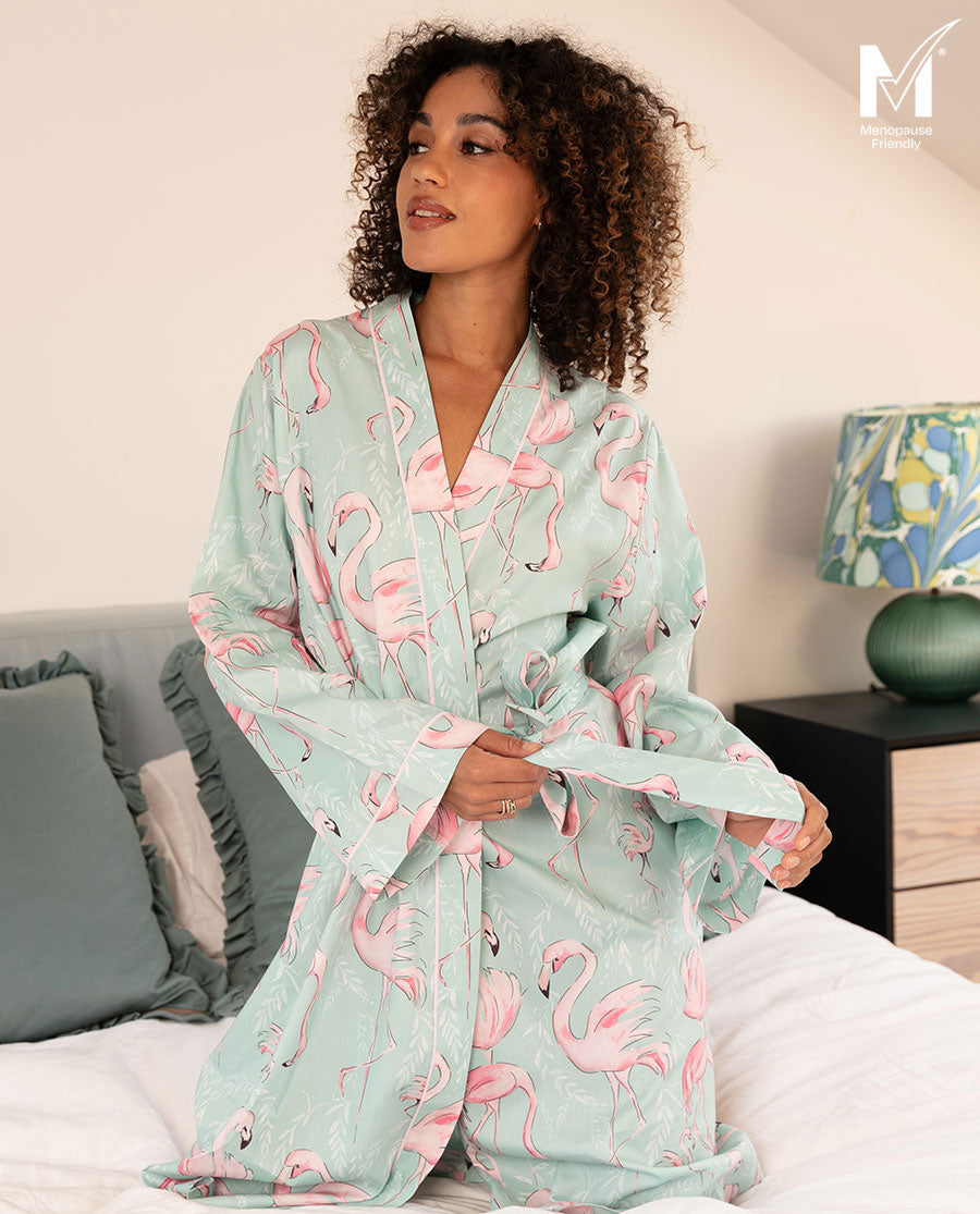womens short dressing gown Women's Short Signature Robe Light Blue on White