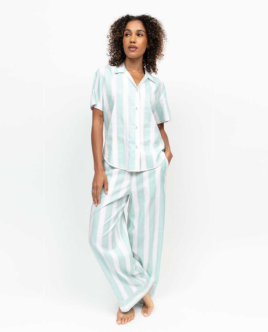 Francesca Womens Printed Stripe Wide Leg Pyjama Set