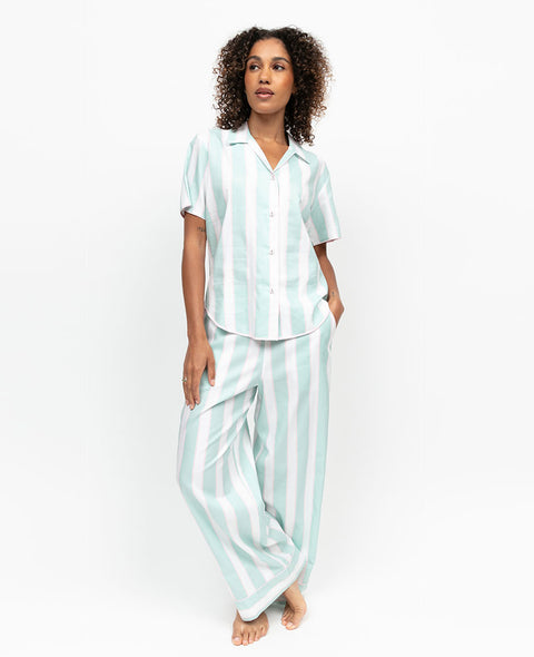 Francesca Womens Printed Stripe Wide Leg Pyjama Set