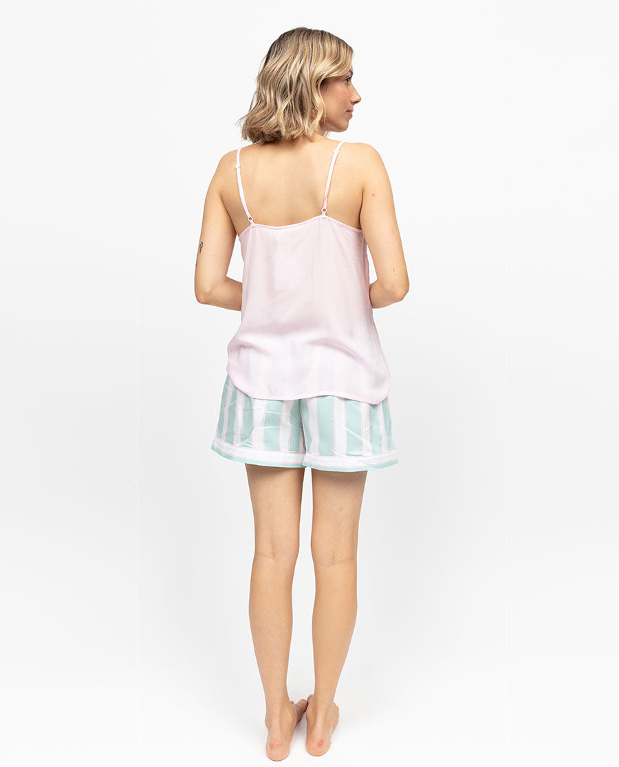 Francesca Womens Pink Modal Cami and Printed Stripe Shorty Set