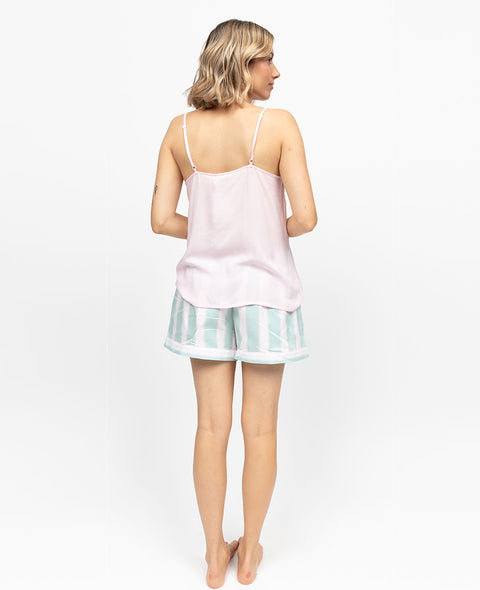 Francesca Womens Pink Modal Cami and Printed Stripe Shorty Set
