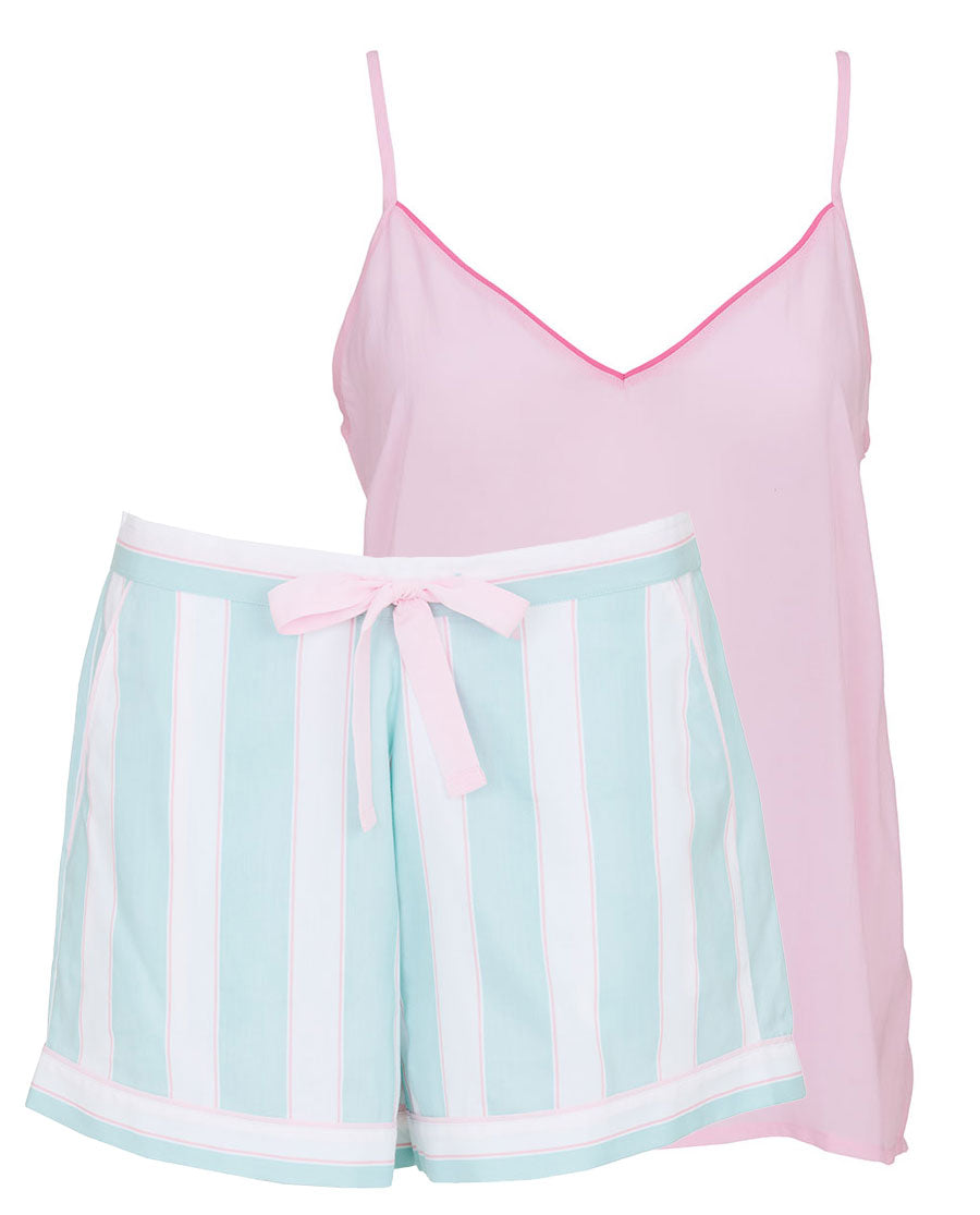 Francesca Womens Pink Modal Cami and Printed Stripe Shorty Set