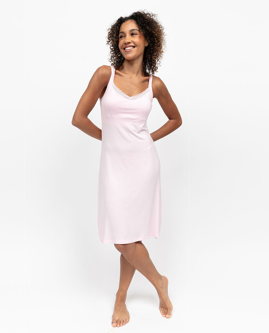Francesca Womens Lace Trim Jersey Hidden Support Short Nightdress