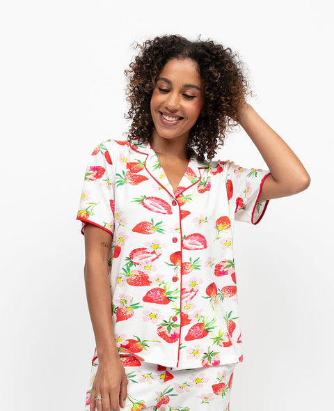 Pippa Womens Strawberry Printed Jersey Pyjama Top