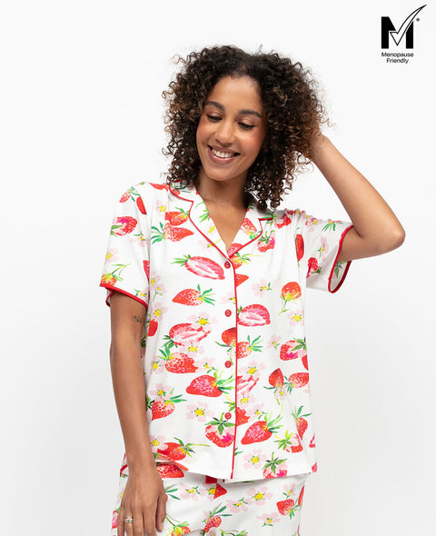 Pippa Womens Strawberry Printed Jersey Pyjama Top