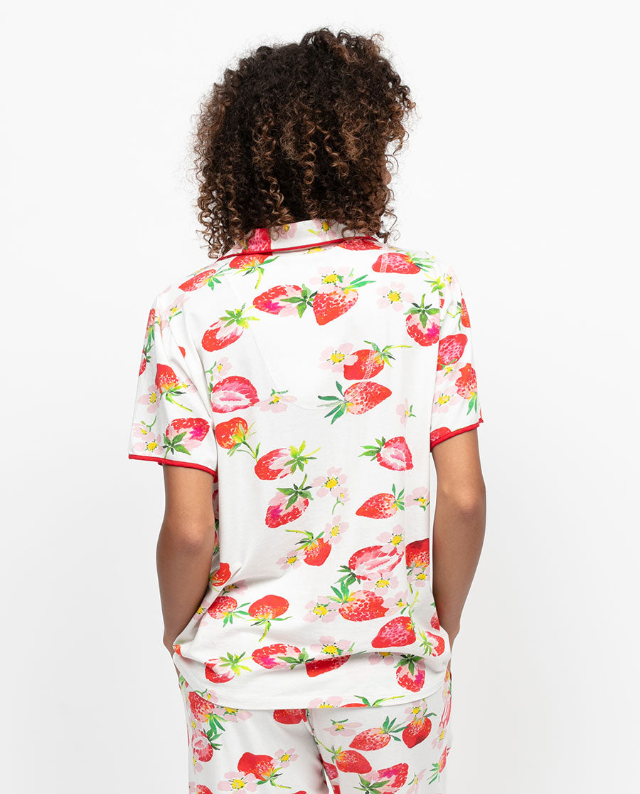 Pippa Womens Strawberry Printed Jersey Pyjama Top