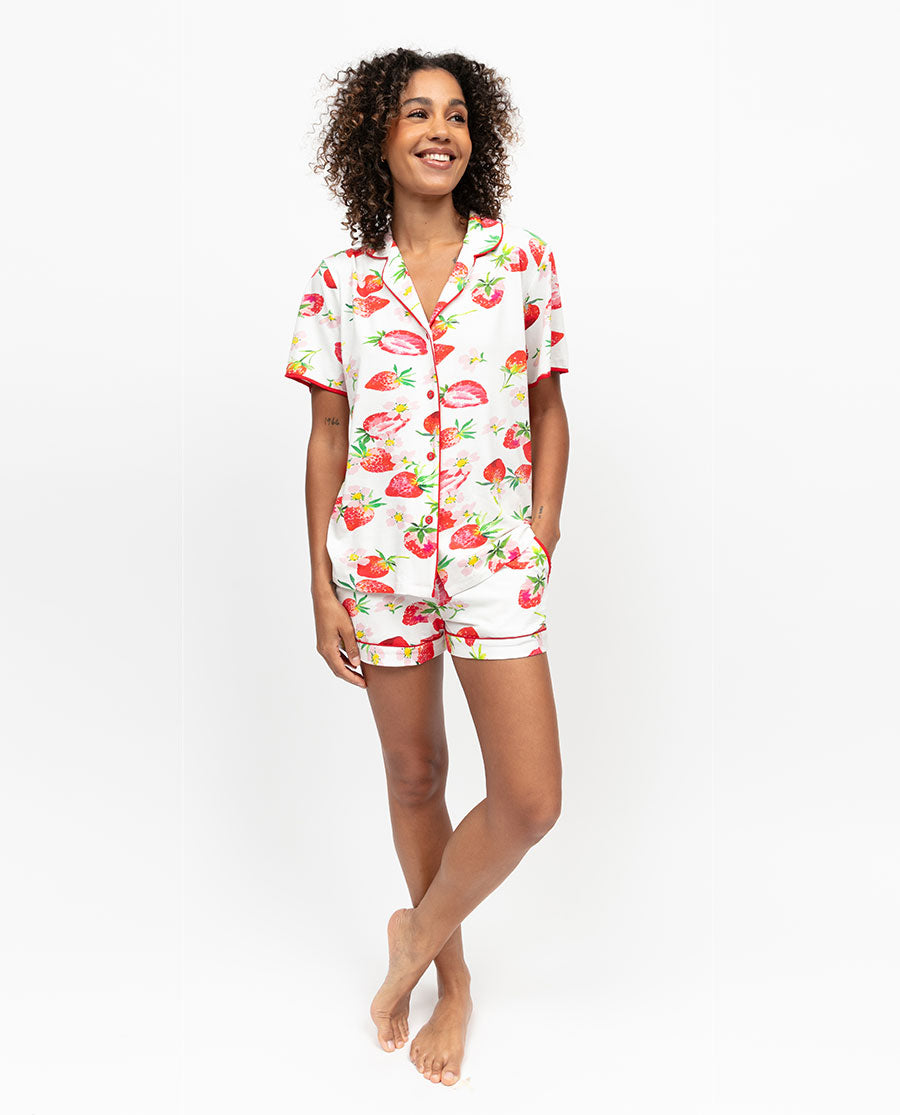 Pippa Womens Strawberry Printed Jersey Pyjama Top