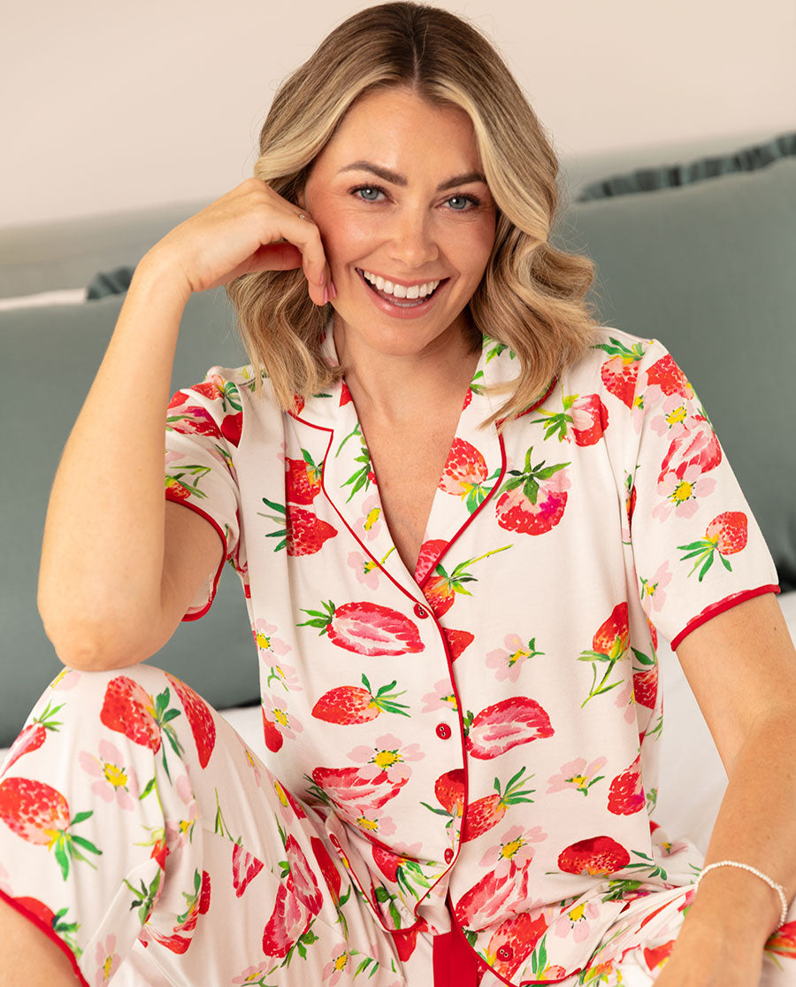 Pippa Womens Strawberry Printed Jersey Pyjama Top