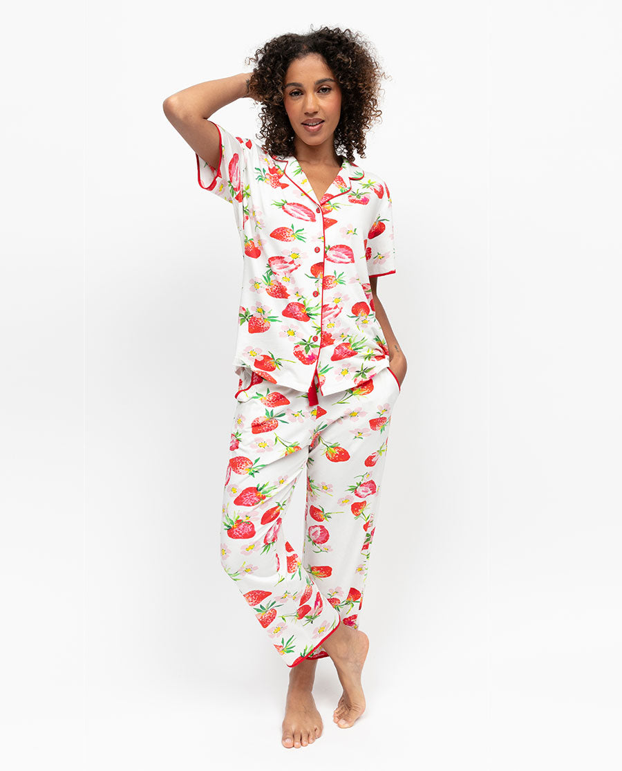 Pippa Womens Strawberry Printed Jersey Pyjama Top