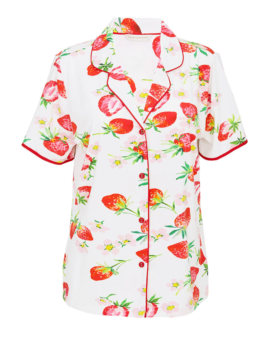 Pippa Womens Strawberry Printed Jersey Pyjama Top