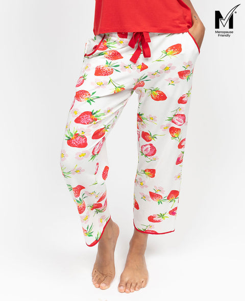 Pippa Womens Strawberry Printed Jersey Cropped Pyjama Bottoms