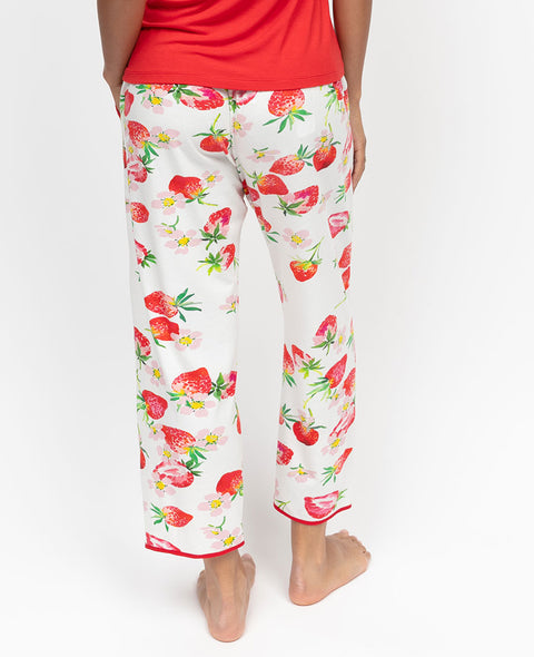Pippa Womens Strawberry Printed Jersey Cropped Pyjama Bottoms
