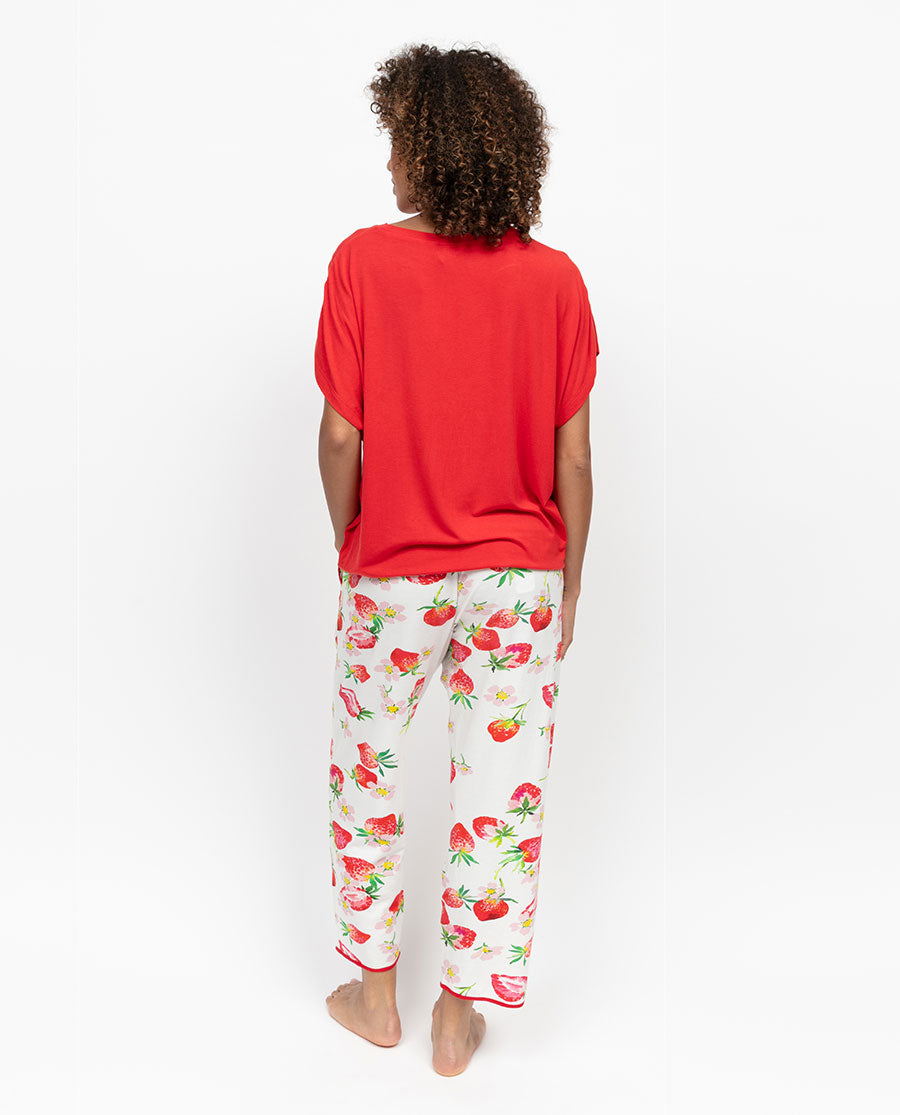 Pippa Womens Strawberry Printed Jersey Cropped Pyjama Bottoms