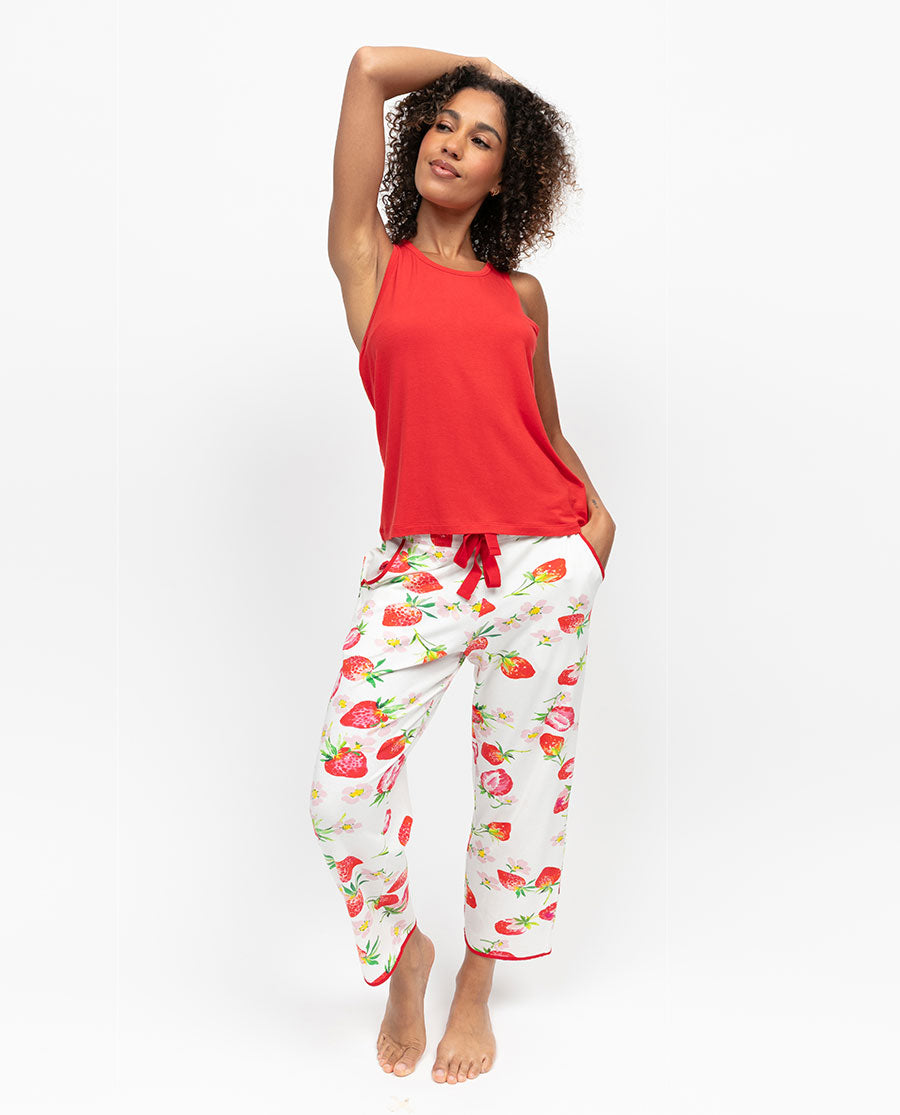 Pippa Womens Strawberry Printed Jersey Cropped Pyjama Bottoms