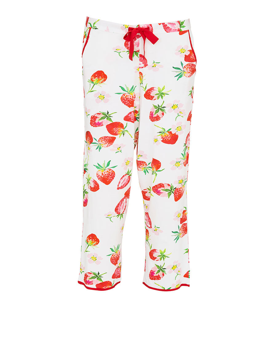Pippa Womens Strawberry Printed Jersey Cropped Pyjama Bottoms