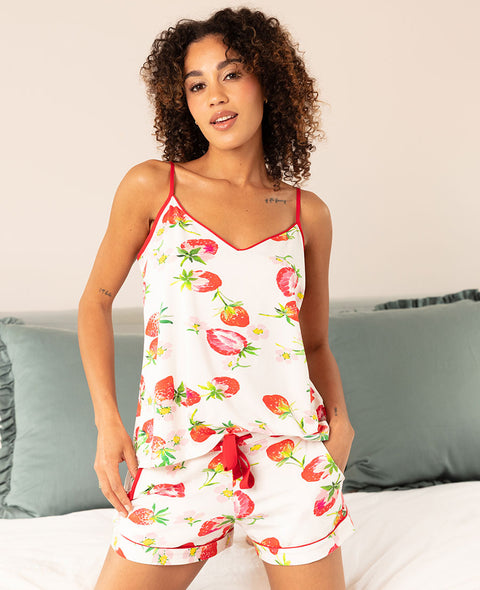 Pippa Womens Strawberry Printed Jersey Cami and Shorts Set