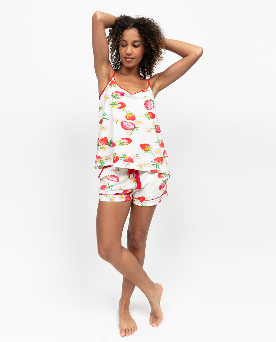 Pippa Womens Strawberry Printed Jersey Cami and Shorts Set