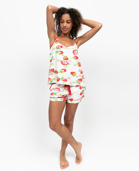 Pippa Womens Strawberry Printed Jersey Cami and Shorts Set